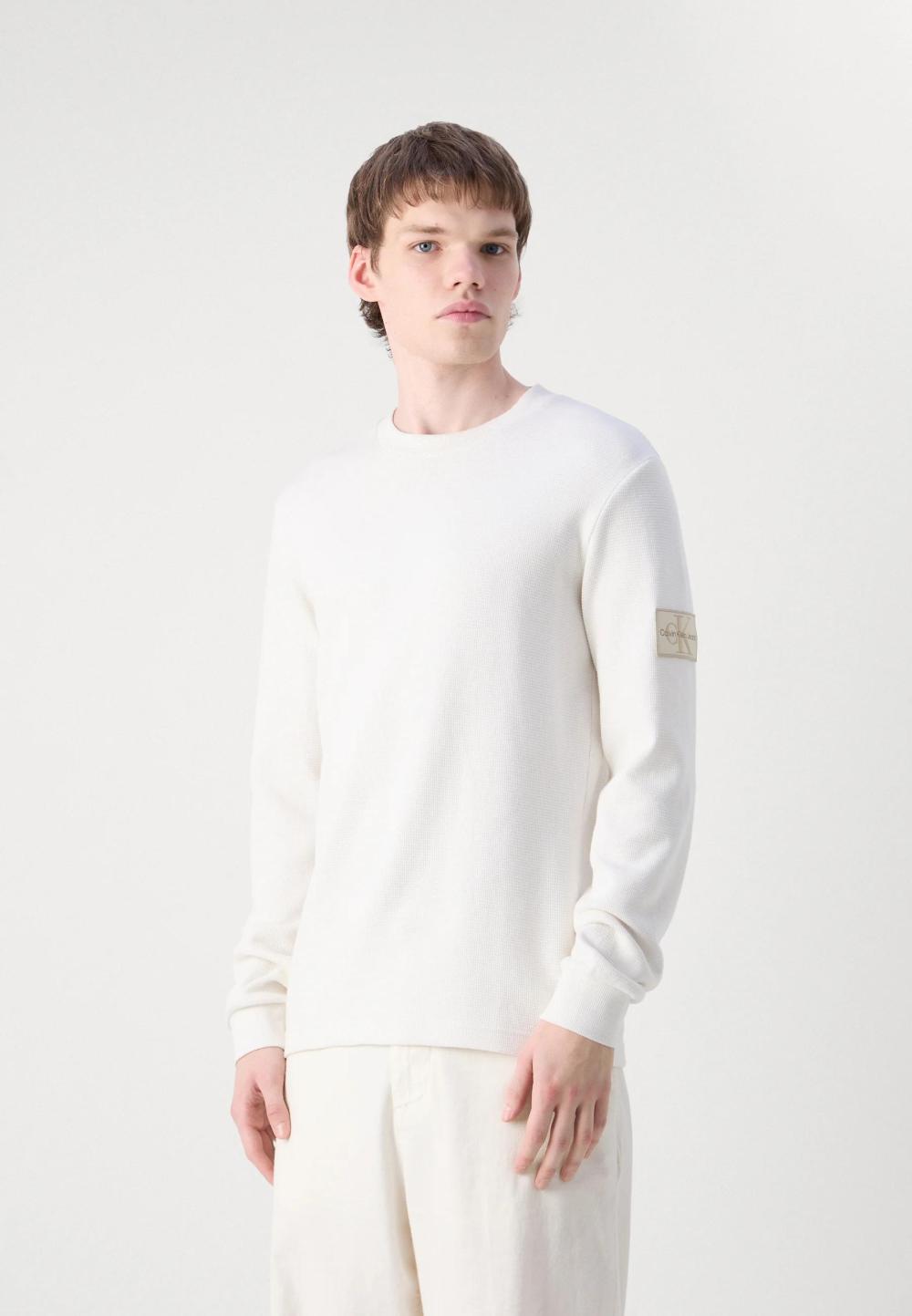 Calvin Klein Badge Waffle Longsleeve T-Shirt Ivory - Afbeelding 3