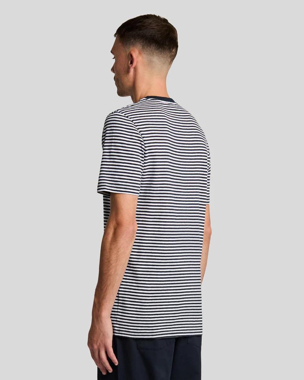 Lyle & Scott Linen Blend Breton Stripe T-shirt Dark Navy - White - Afbeelding 3
