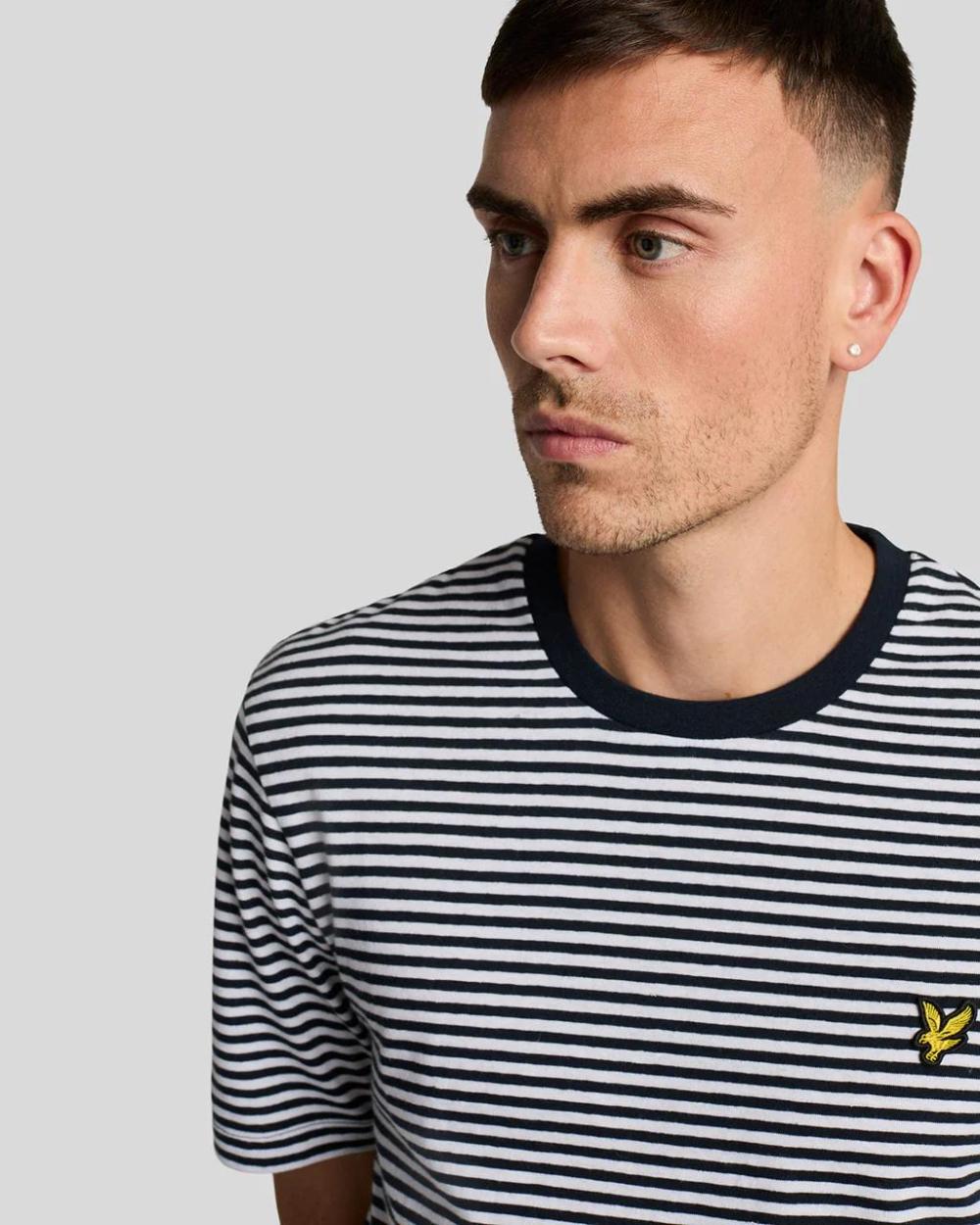 Lyle & Scott Linen Blend Breton Stripe T-shirt Dark Navy - White - Afbeelding 4