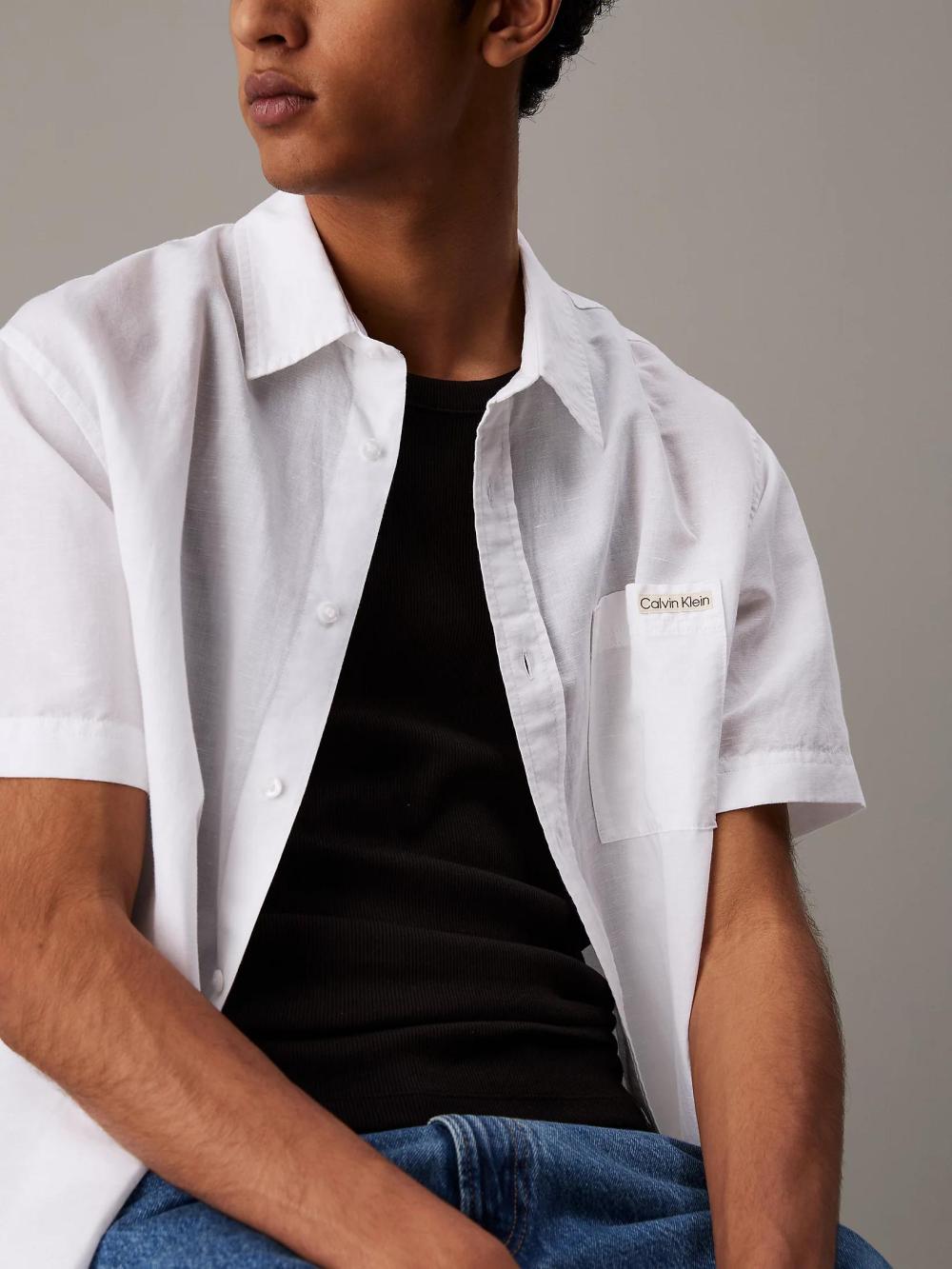 Calvin Klein Jeans Linen Cotton Short Sleeve Bright White - Afbeelding 4