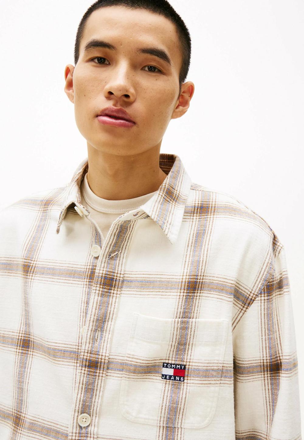 Tommy Jeans Cotton Slub Check Overshirt Ancient White Check - Afbeelding 5