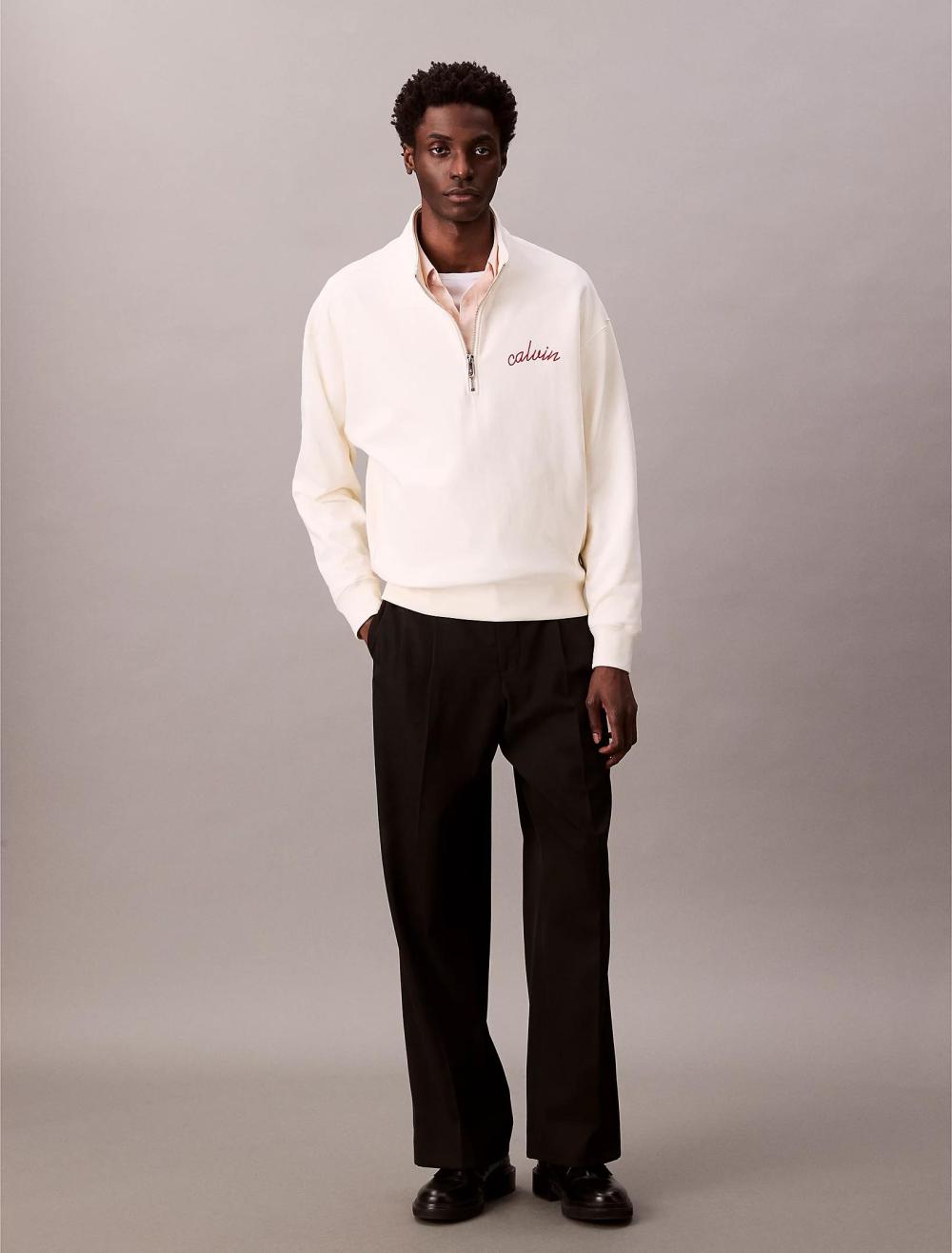 Calvin Klein Premium Terry Chain Quarter Zip Tofu - Afbeelding 3