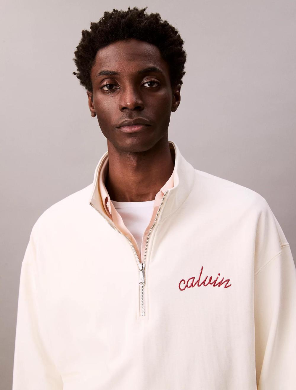 Calvin Klein Premium Terry Chain Quarter Zip Tofu - Afbeelding 4