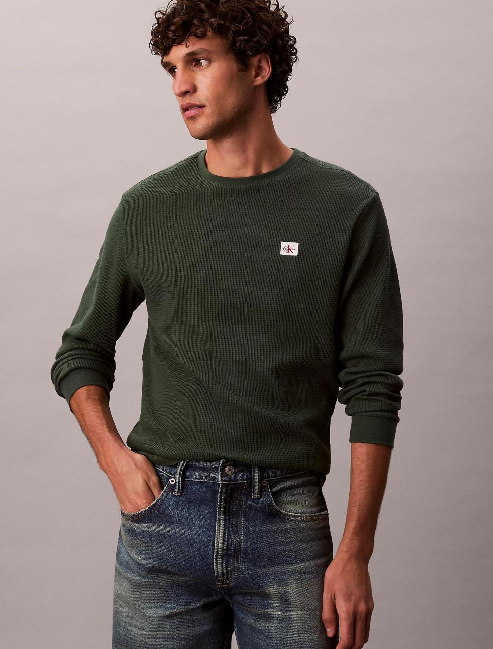 Calvin Klein LongSleeve Waffle Badge Crewneck Syncamore Green - Afbeelding 3