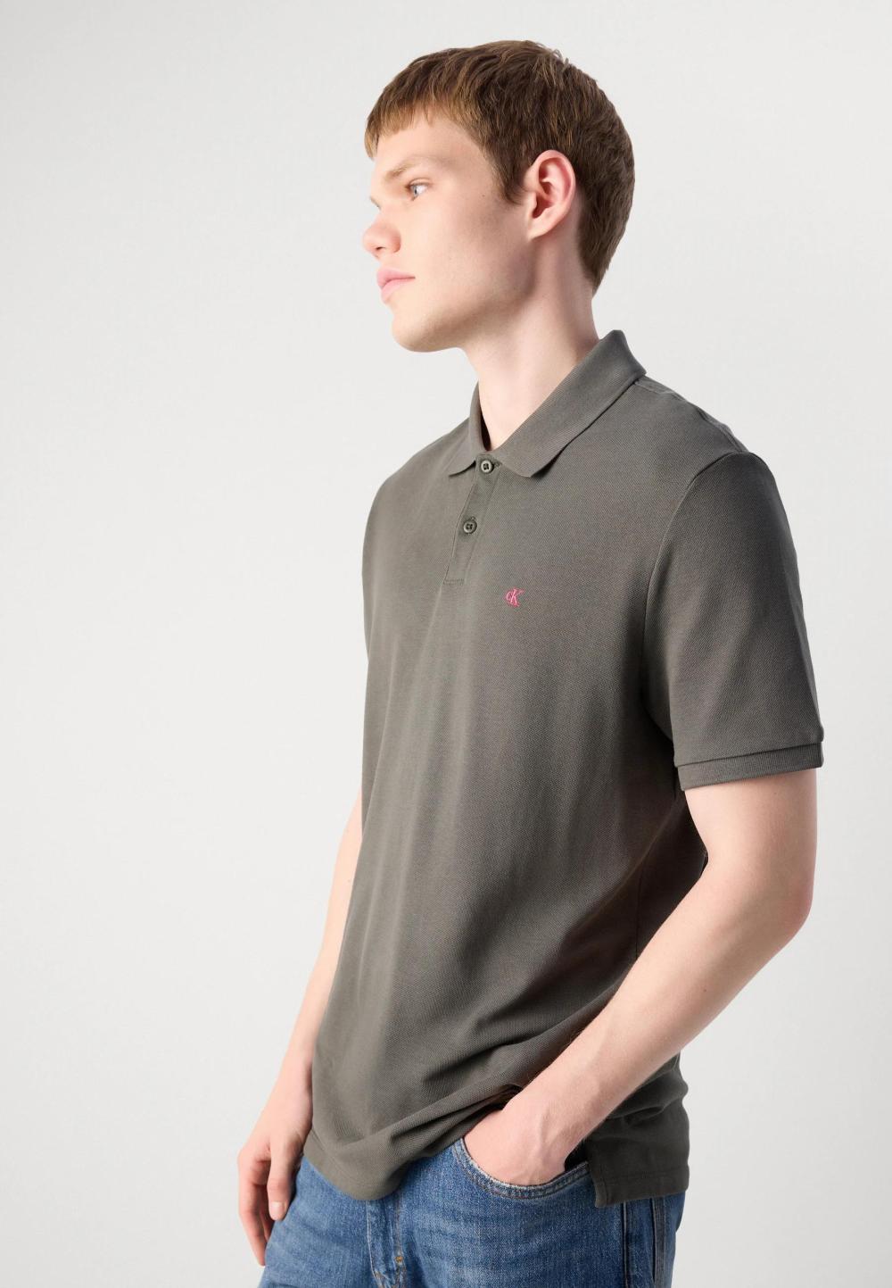 Calvin Klein Short Sleeve Monogram Pique Polo Classic Fit Beluga Green - Afbeelding 4