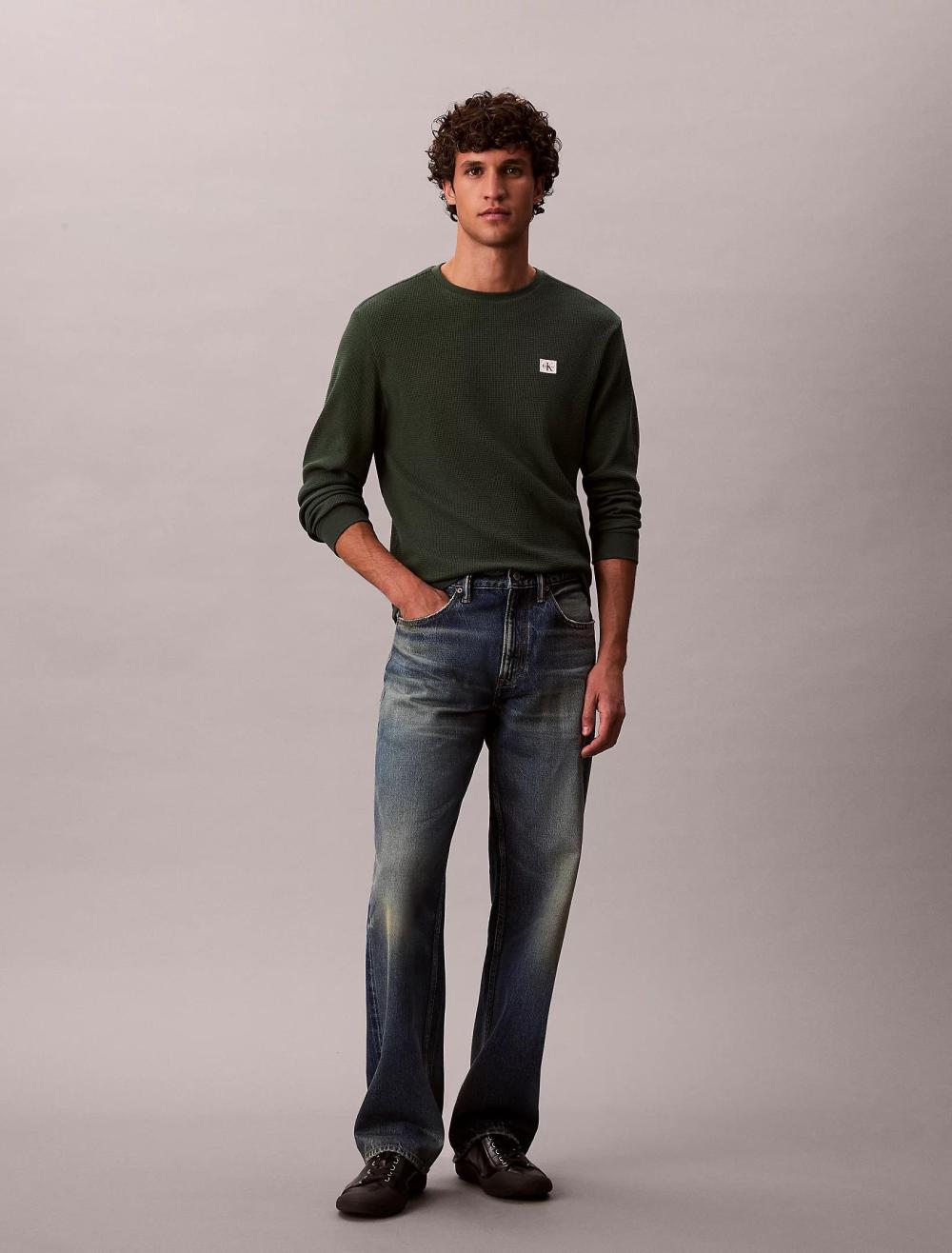 Calvin Klein LongSleeve Waffle Badge Crewneck Syncamore Green - Afbeelding 4