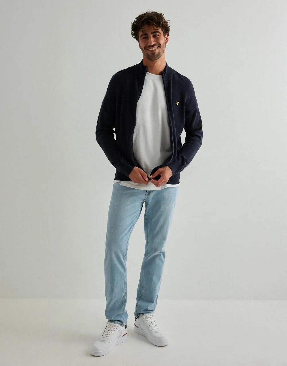 Lyle & Scott Lambswool Blend Zip Through Cardigan Dark Navy Marl - Afbeelding 3