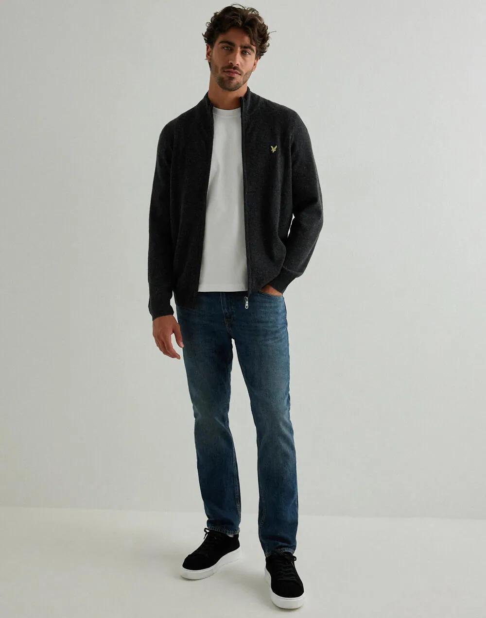 Lyle & Scott Lambswool Blend Zip Through Cardigan Jet Black Marl - Afbeelding 4