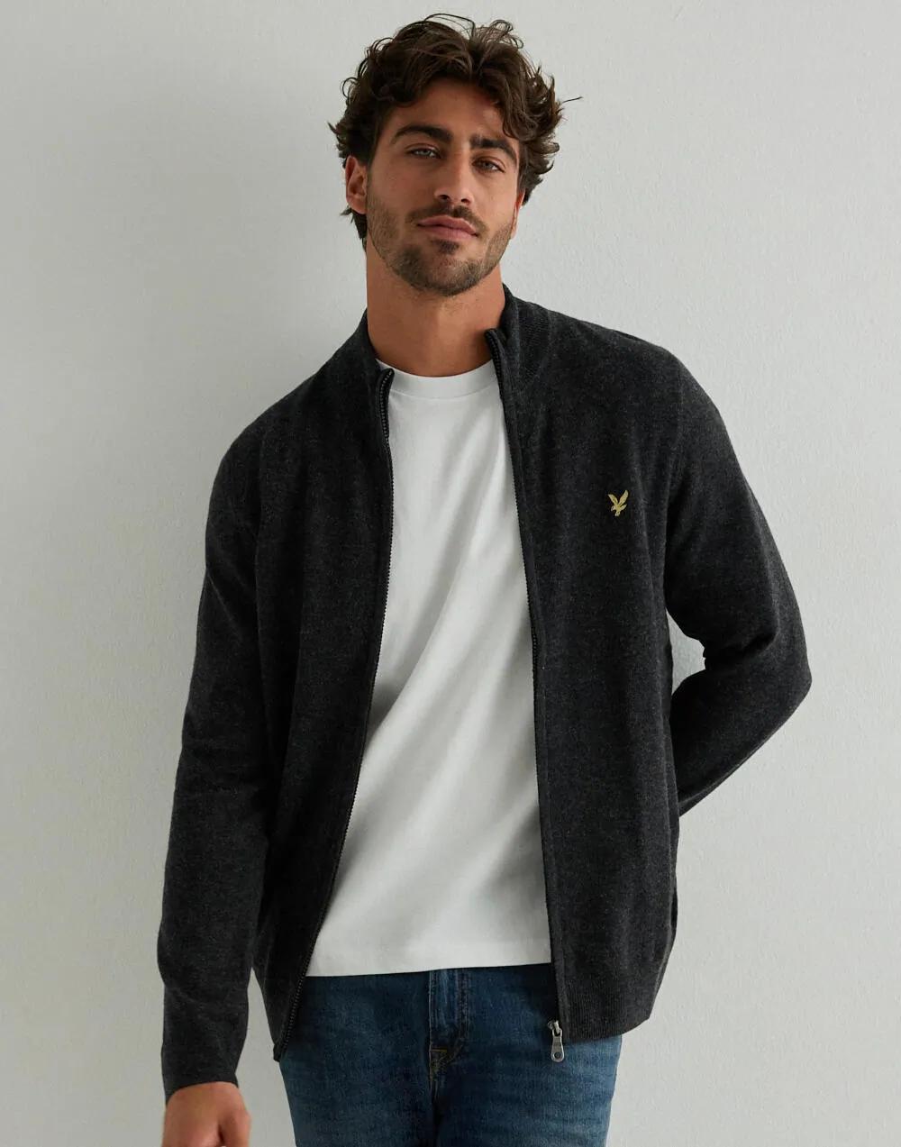 Lyle & Scott Lambswool Blend Zip Through Cardigan Jet Black Marl - Afbeelding 3