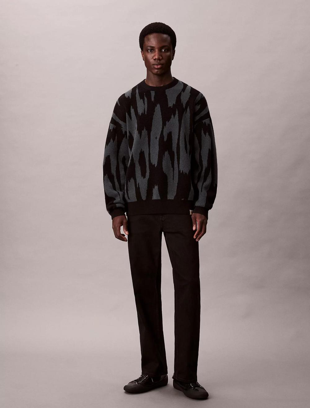 Calvin Klein Long Sleeve Abstract Jacquard Knit Sweater Harlem Knight Blue - Afbeelding 3