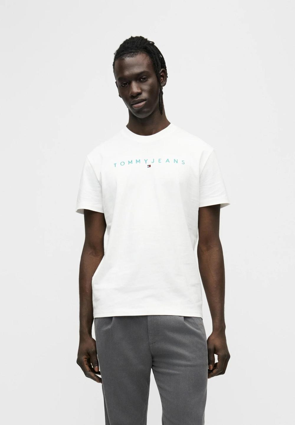 Tommy Jeans Regular Linear Logo tee Ecra/Bahama Green - Afbeelding 4