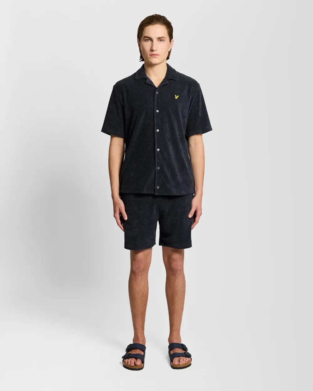 Lyle & Scott Honeycomb Towelling Resort Shirt dark navy - Afbeelding 3