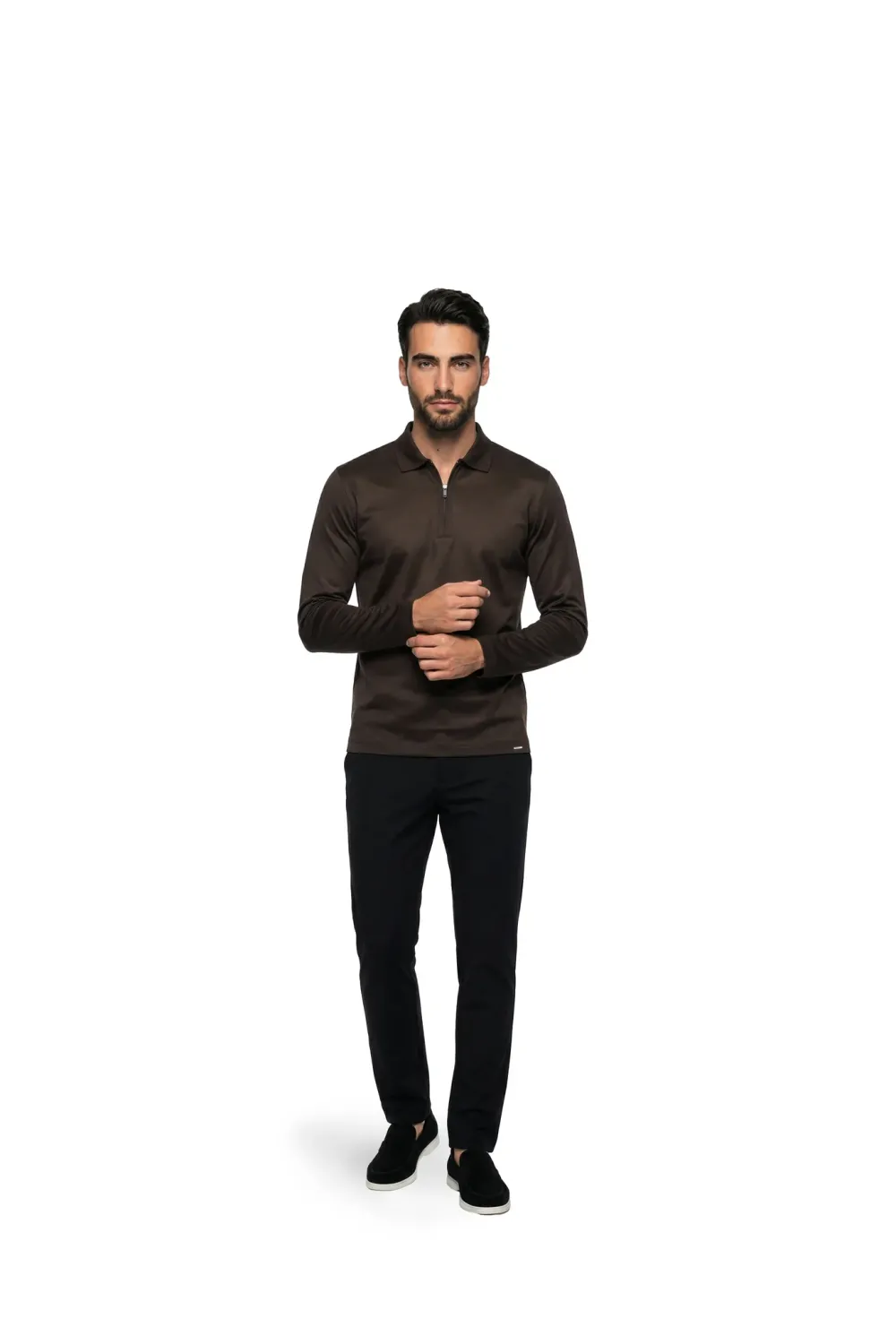 Malelions Men Premium Mercerized Cotton Longsleeve Polo dark brown - Afbeelding 3