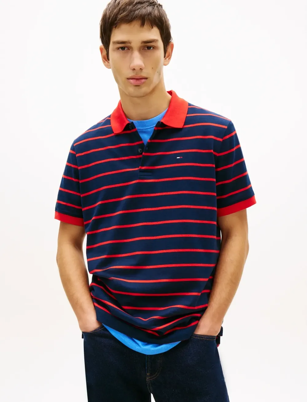 Tommy Jeans Regular Stripe Polo Dark Night Navy - Red