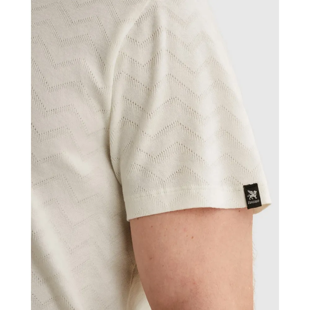 VANGUARD Short Sleeve r-neck Jacquard jersey blend Cloud Dancer - Afbeelding 3