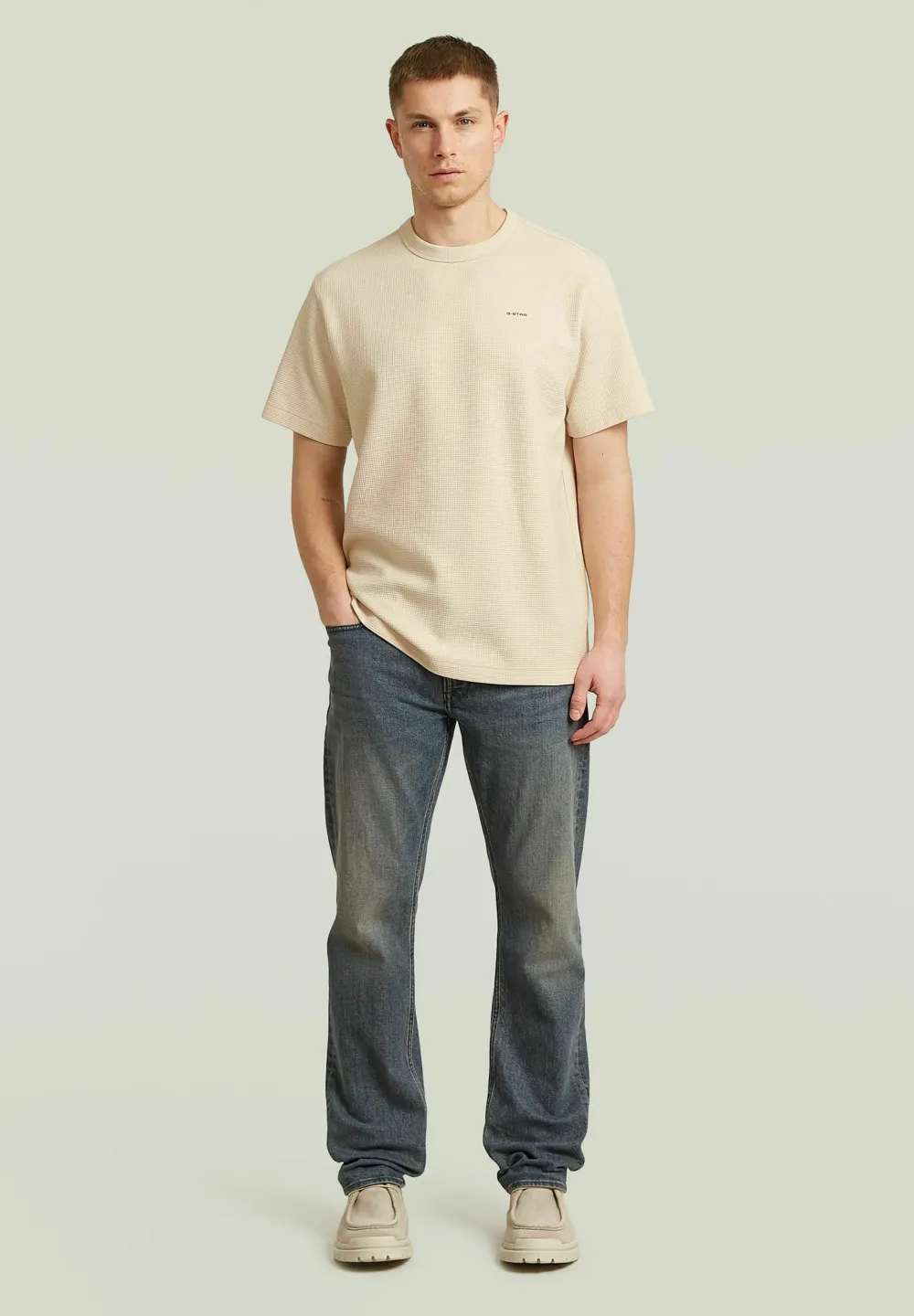 G-Star Waffle grid Jersey Relaxed Textured T-shirt Whitebait - Afbeelding 3