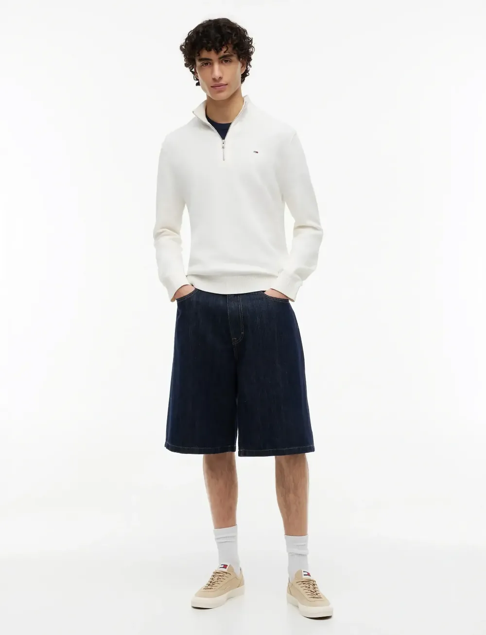 Tommy Jeans SLM Ess Light 1/4 Zip Offwhite - Afbeelding 3